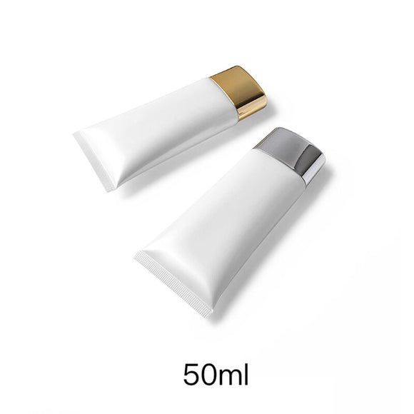 Empty 50ml Cosmetic Container Pearl White Makeup Cream Lotion Packaging Bottle 50g Flat Style Plastic Soft Tube Free Shipping